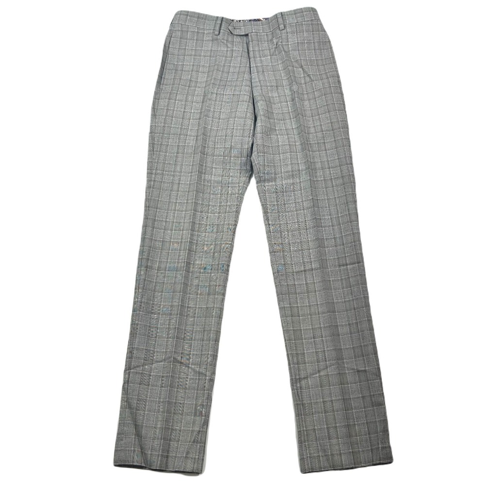 Tallia Slim-Fit Plaid Wool Dress Pants Mens 30x32 Brown Cream $175 NEW